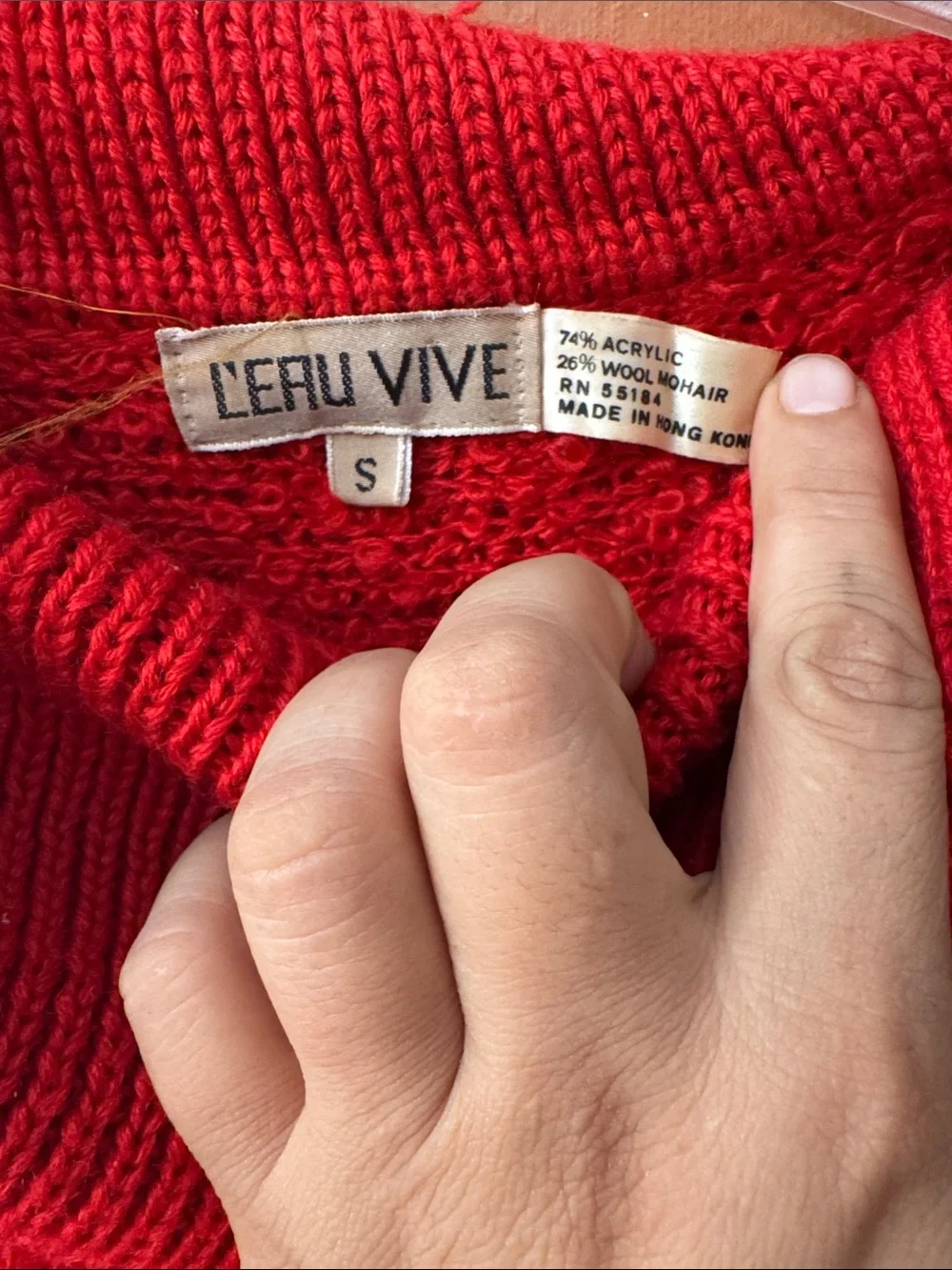 VTG L'Eau Vive Red Mohair Wool Blend Cowl Neck Sweater Small 80s 90s
